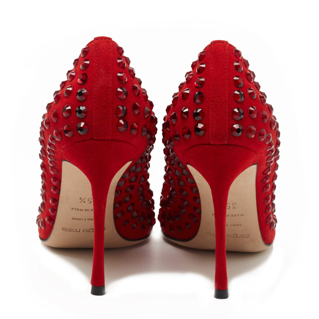 Sergio Rossi Red Suede Studded Pointed Strass — view 5