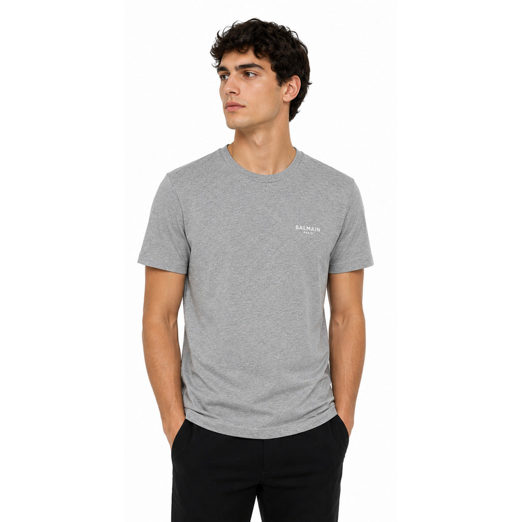 Balmain Cotton T-Shirt  Logo Vellutino Grey — view 2