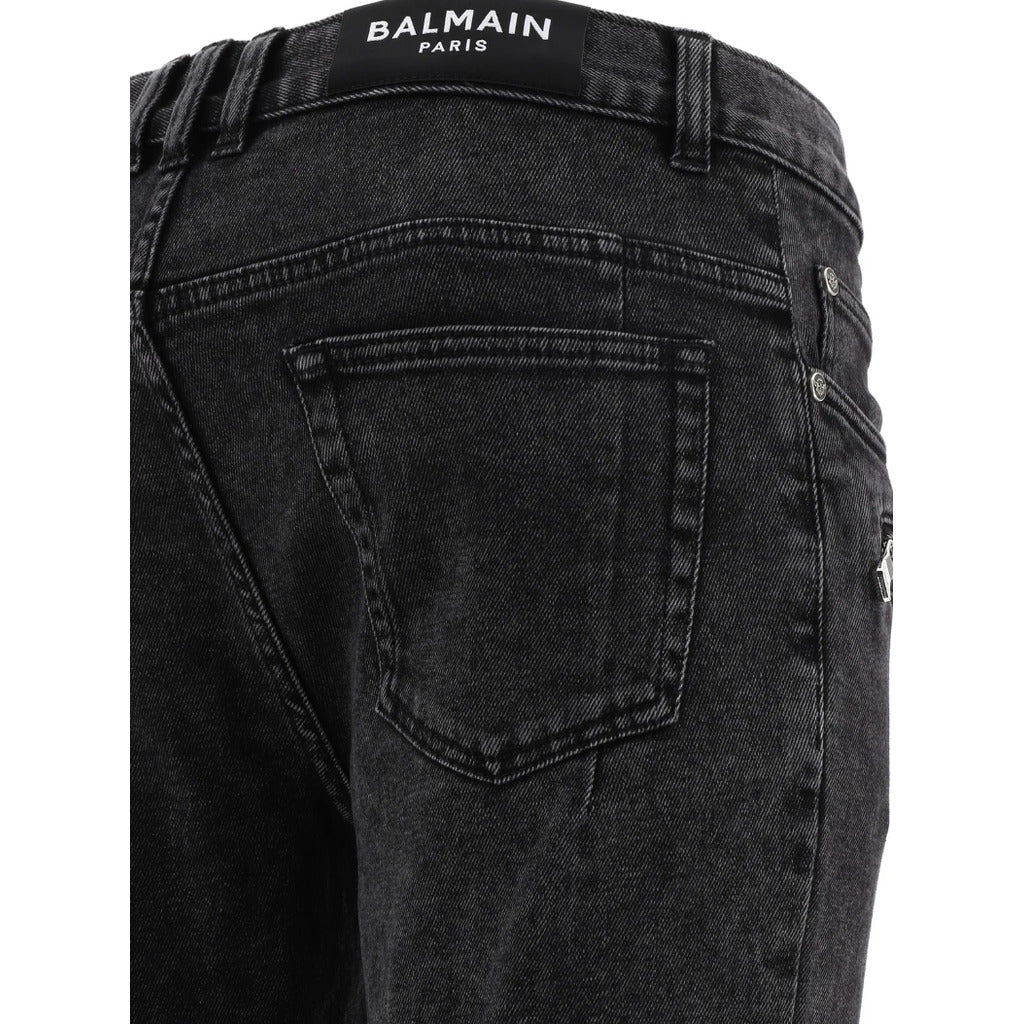 Balmain Slim-Fit Black Cotton Jeans, Featuring Horizontal Ribbed — view 5