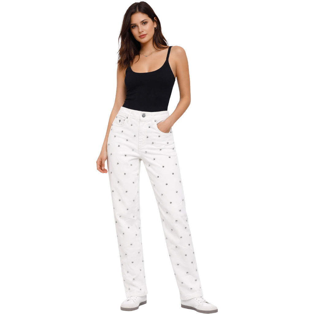 Victory Gate Jeans Borchiati Bianchi White — view 2