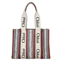Chloè Calfskin Woody Medium Canvas Tote Bag Tan