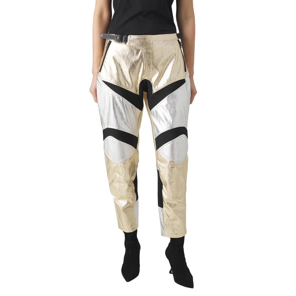Pinko Leather Trousers Prometeo Gold Silver