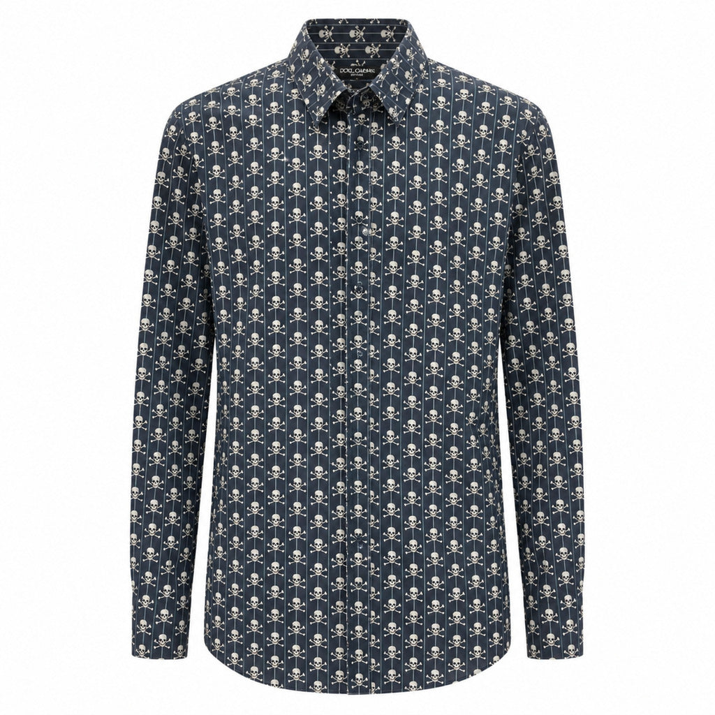 Dolce & Gabbana Cotton Shirt Print Teschi Blue