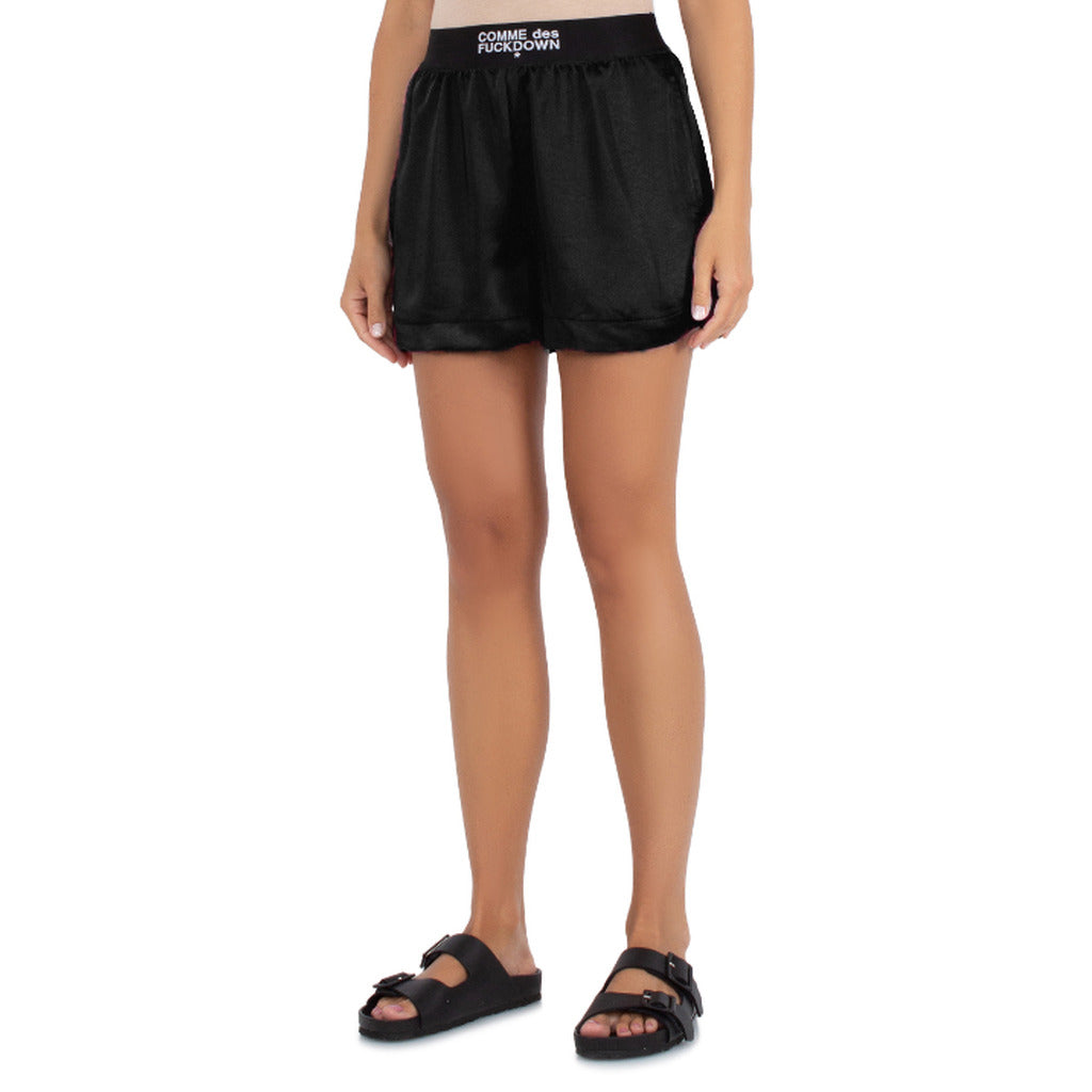 Comme Des Fuckdown Satin Shorts In Raso Nero — view 3
