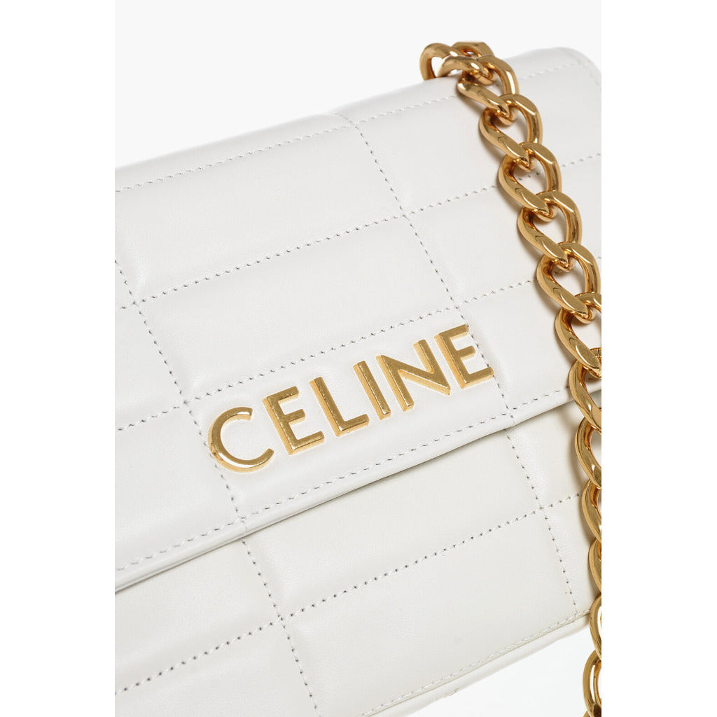 Celine calfskin quilted shoulder bag, white