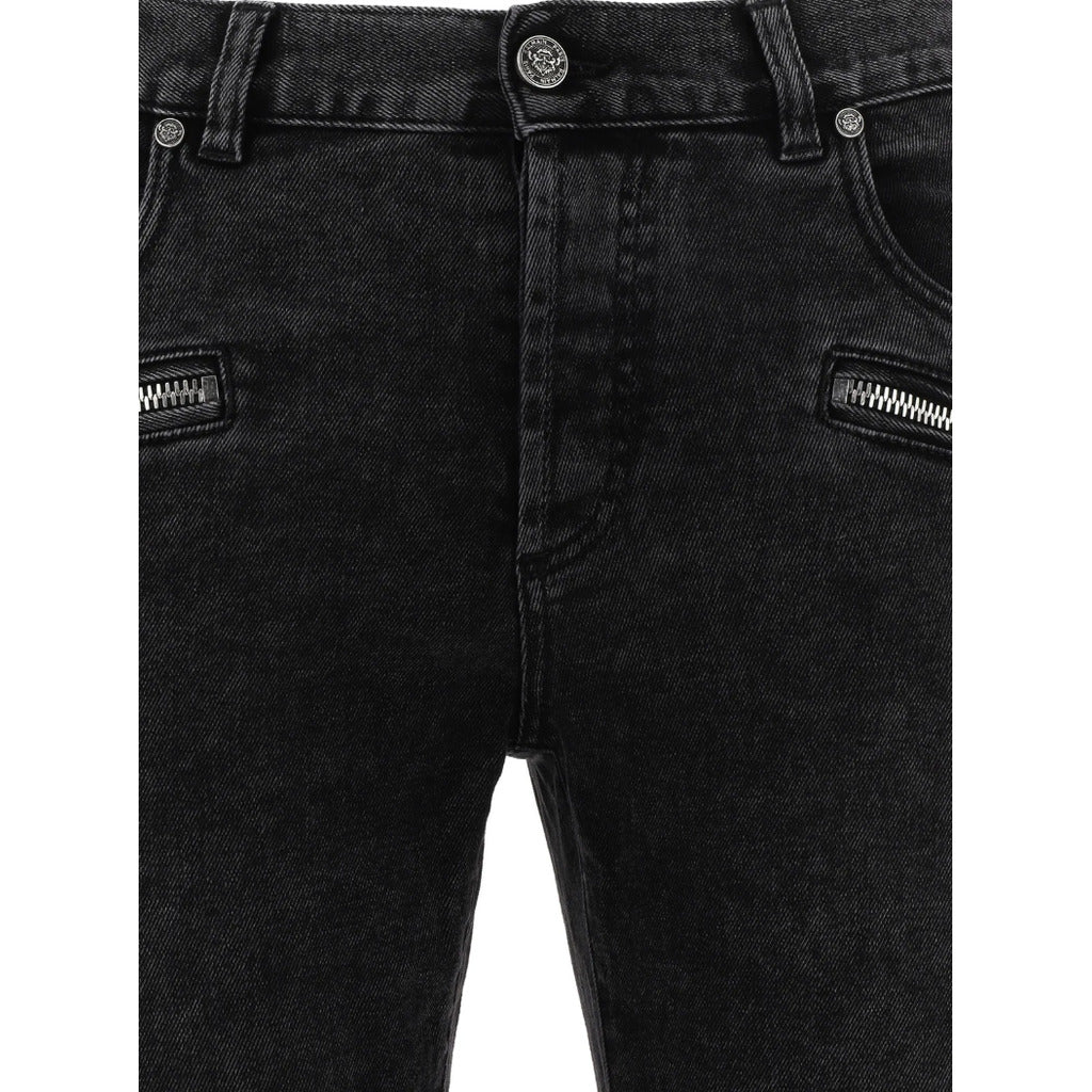 Balmain Slim-Fit Black Cotton Jeans, Featuring Horizontal Ribbed — view 4