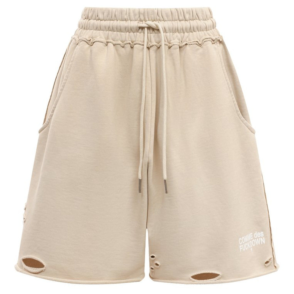 Comme Des Fuckdown Cotton Shorts Con Rotture Beige