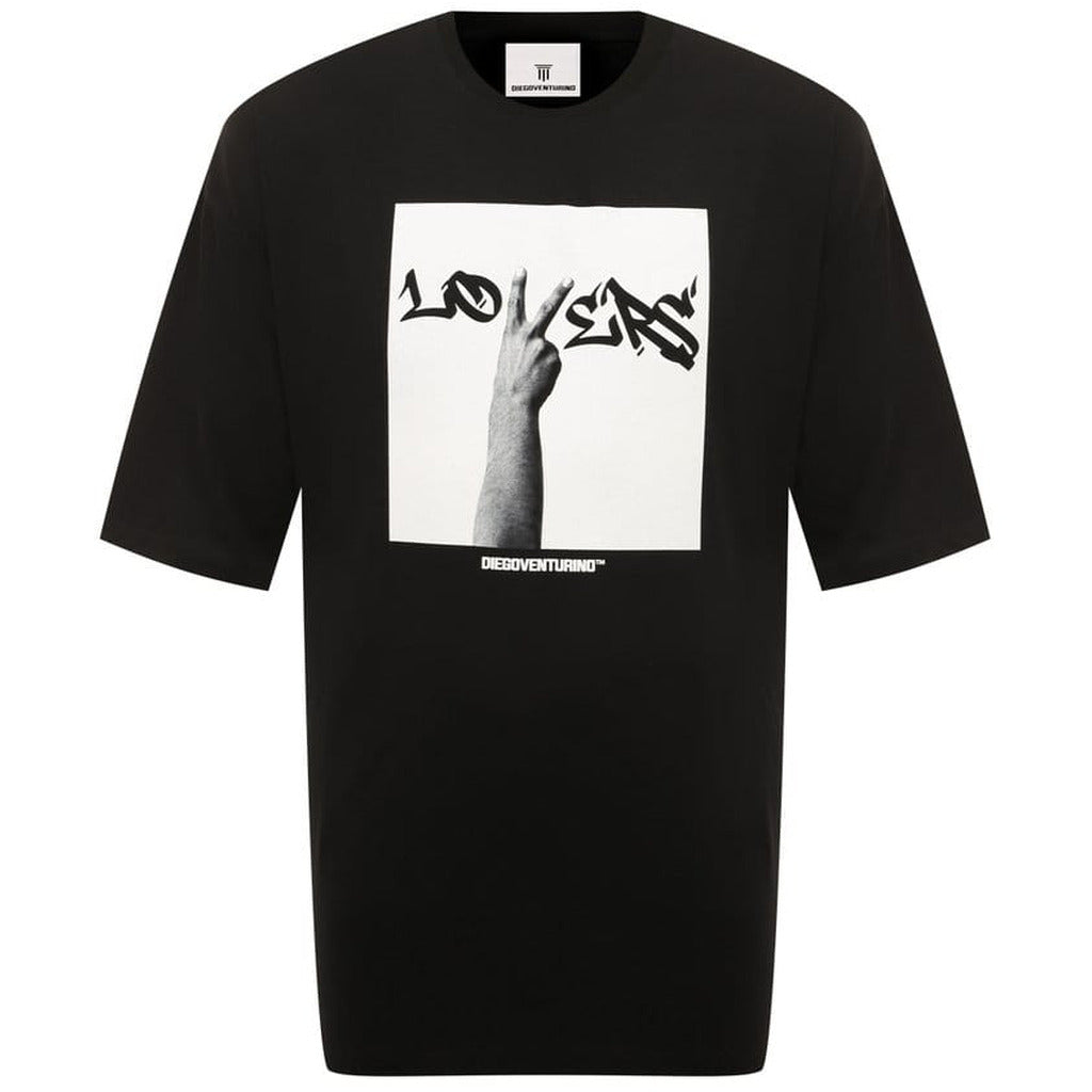 Diego Venturino Cotton T-Shirt Nera Stampa