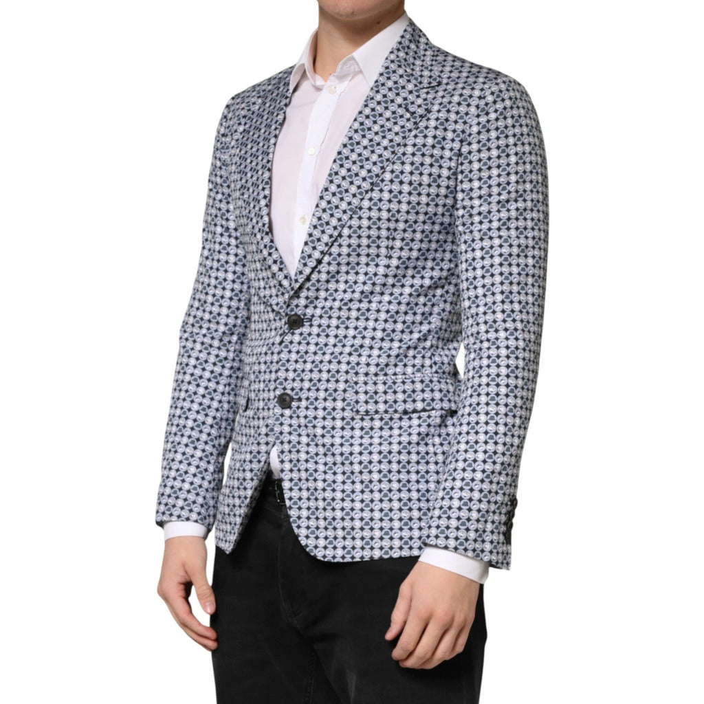 Dolce & Gabbana Cotton Blazer Blue Patterned Single Breasted — view 3