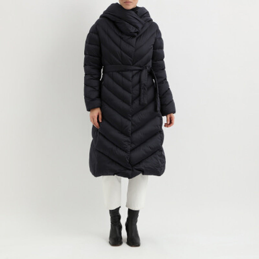 Add Long Navy Blue Down Jacket In Technical