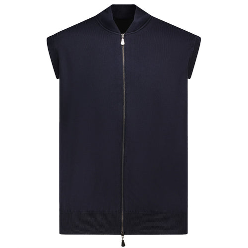 Alpha Studio Cotton Vest Zip Blue Notte