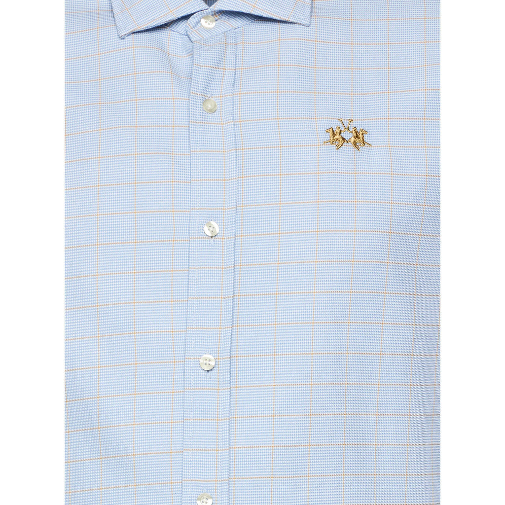 La Martina Cotton Man Shirt Dobby Poplin Blue — view 3
