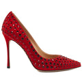 Sergio Rossi Red Suede Studded Pointed Strass