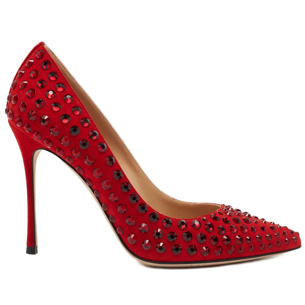 Sergio Rossi Red Suede Studded Pointed Strass