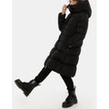 Add Long Black Colored Down Jacket In Water-Repellent