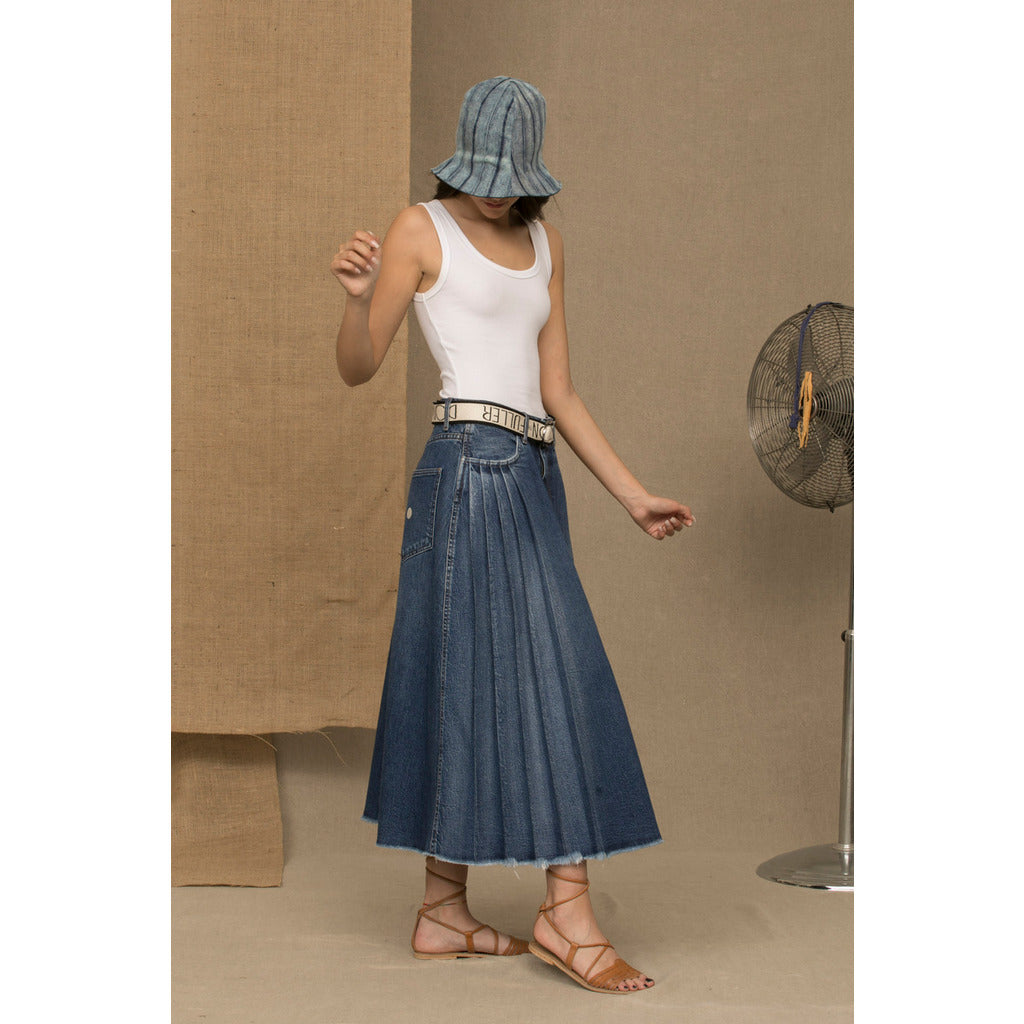 Don The Fuller Pleated Blue Denim Skirt With Zip And — view 5
