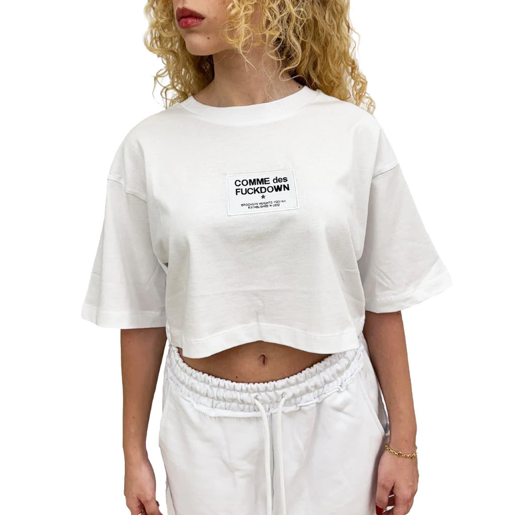 Comme Des Fuckdown Cotton T-Shirt Crop Bianca — view 2