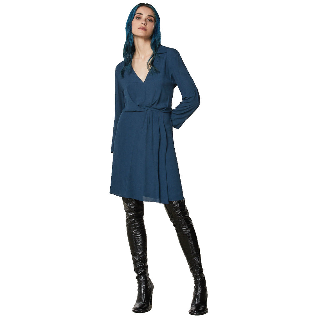 Patrizia Pepe Viscose Dress Midi Petrol Blue — view 4