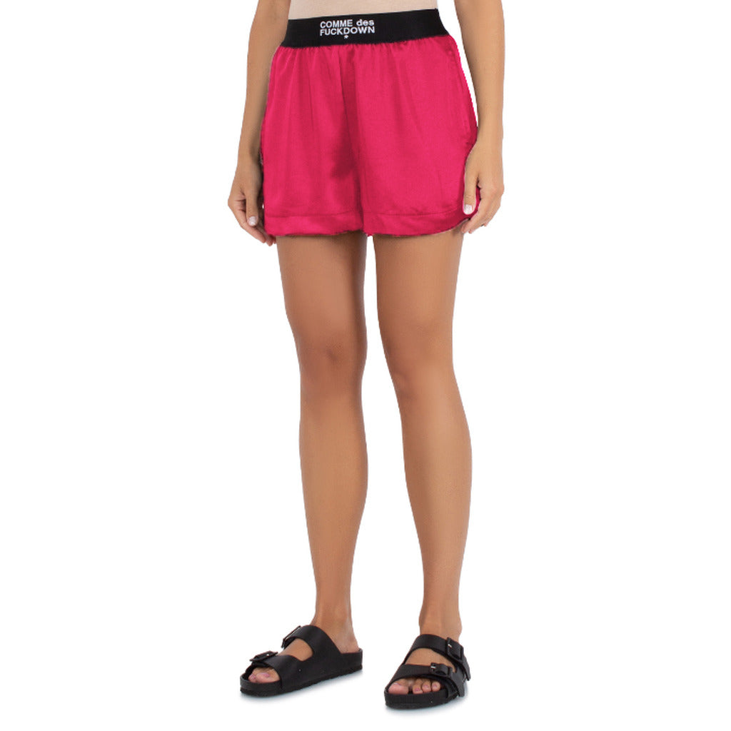 Comme Des Fuckdown Satin Shorts In Raso Fuxia — view 3