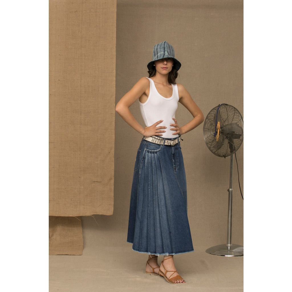 Don The Fuller Pleated Blue Denim Skirt With Zip And — view 2