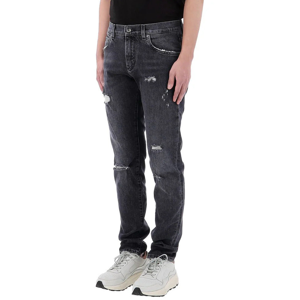 Dolce & Gabbana Cotton Lucky Chance Logo Distressed Denim Grey