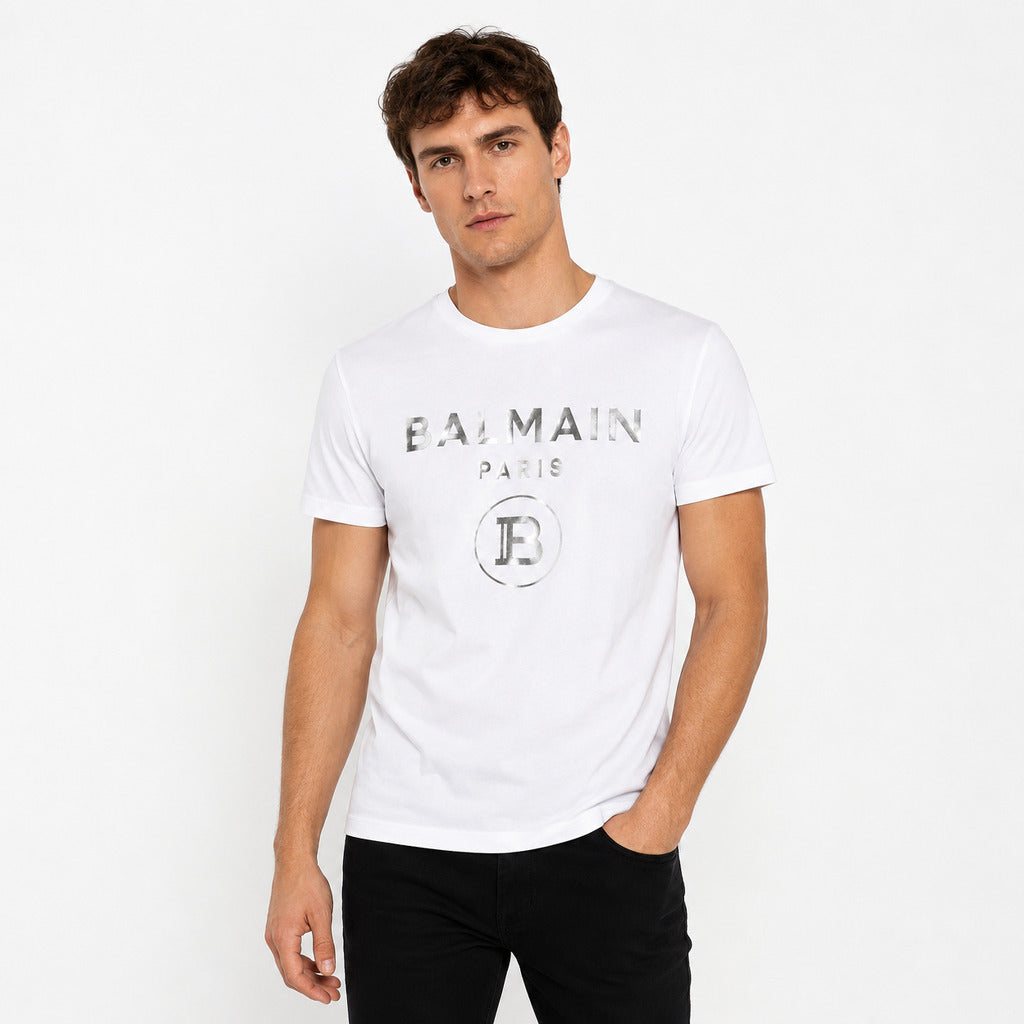 Balmain Cotton T-Shirt Stampa Logo Silver — view 3