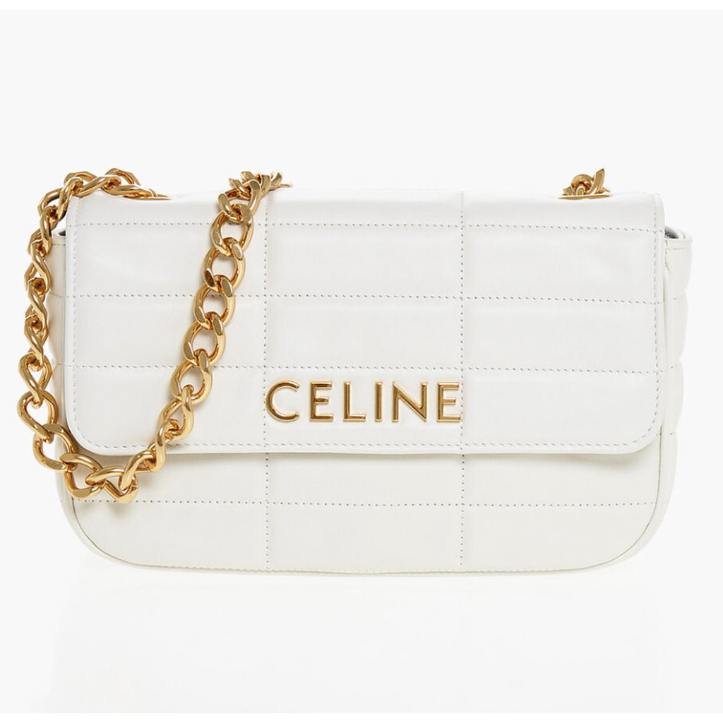 Celine calfskin quilted shoulder bag, white