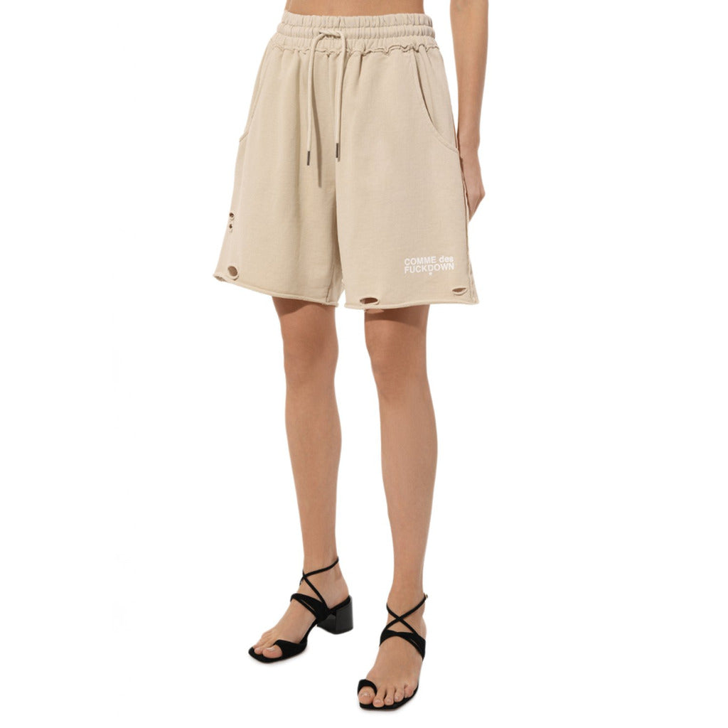 Comme Des Fuckdown Cotton Shorts Con Rotture Beige — view 3
