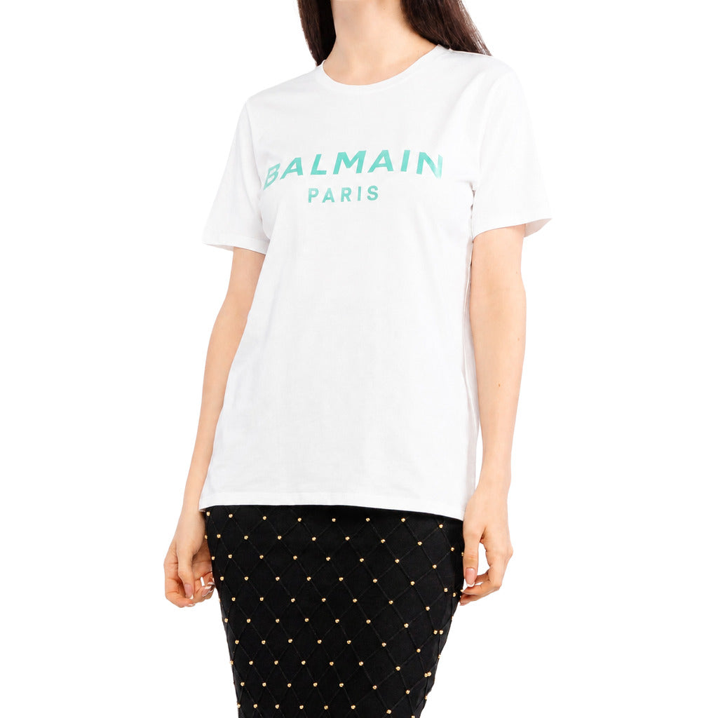 Balmain Cotton T-Shirt  Paris Teal White
