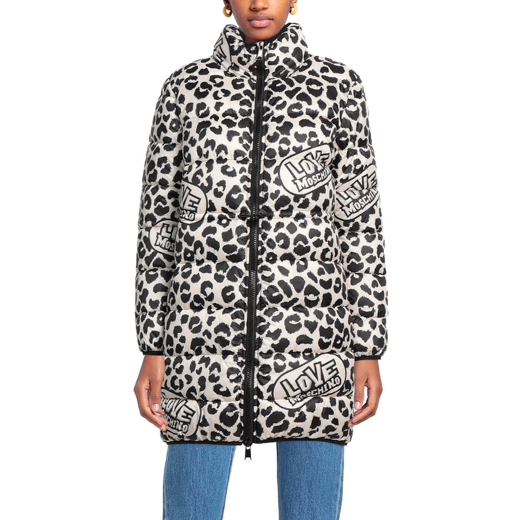 Love Moschino Long Polyester Down Jacket With Leopard-Themed Print
