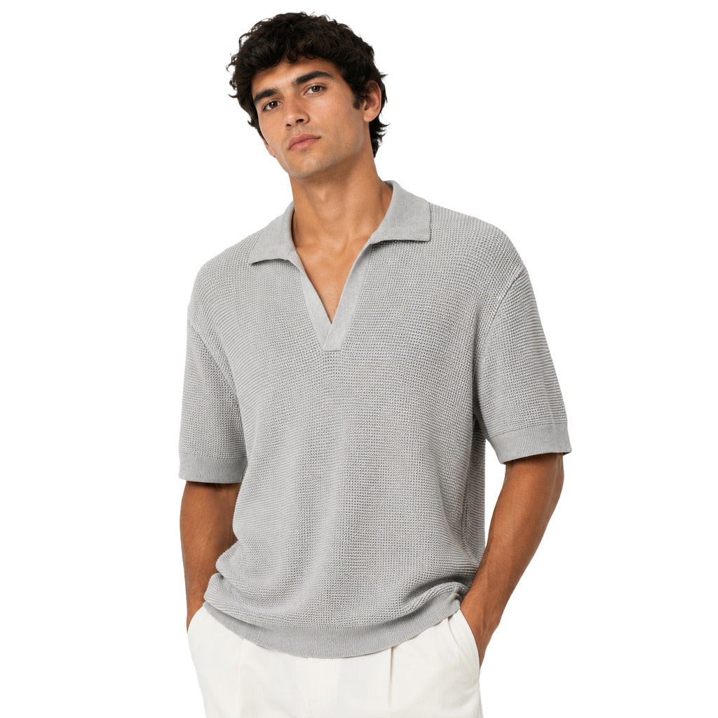 Dolce & Gabbana Silk Polo Henley Gray