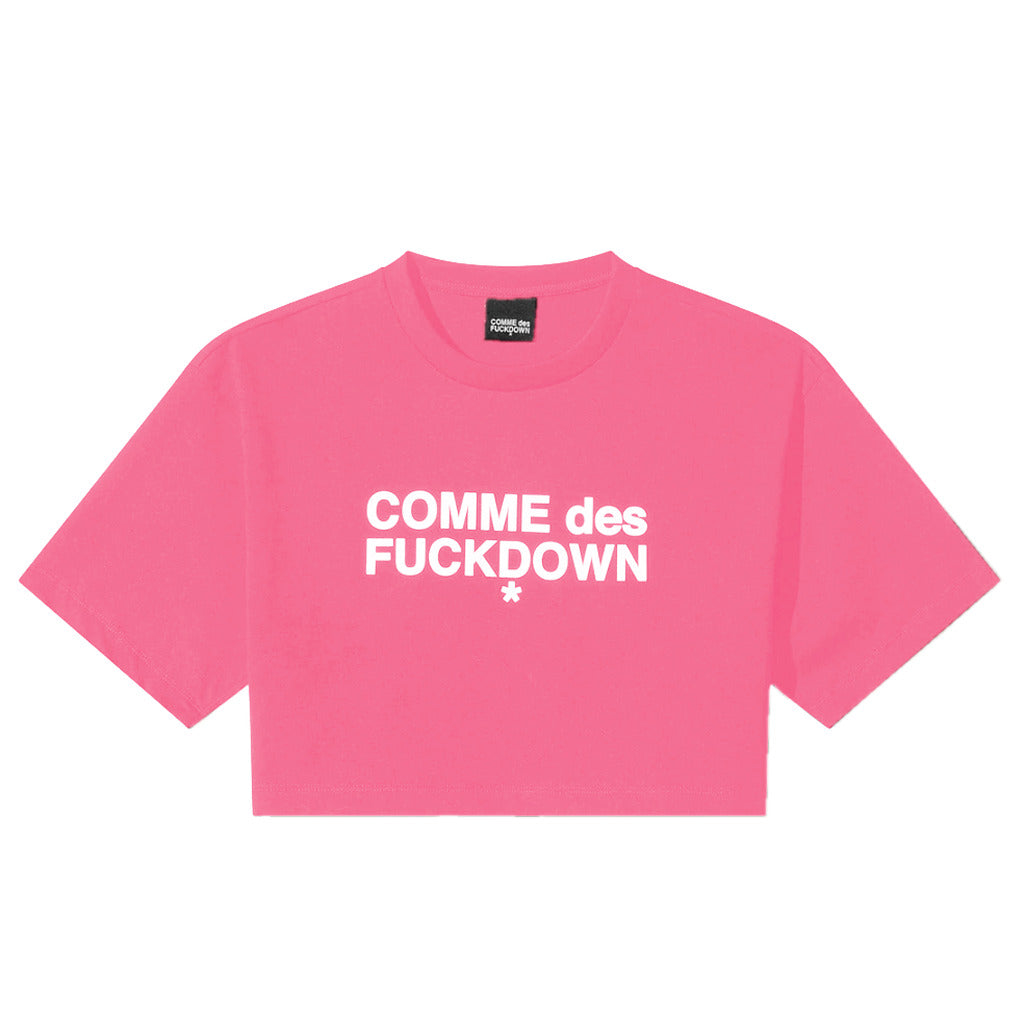 Comme Des Fuckdown Cotton T-Shirt Corta Stampa
