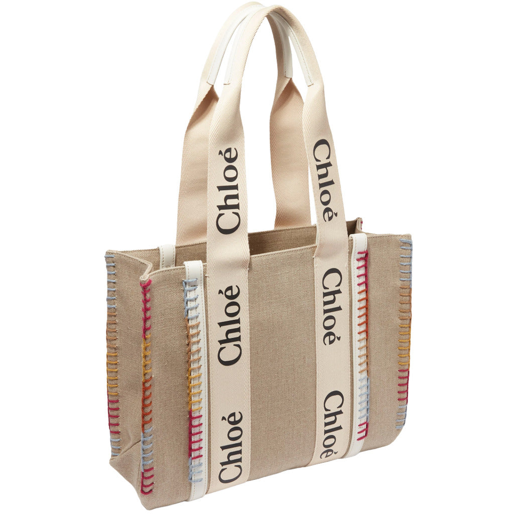 Chloè Calfskin Woody Whipstitched Canvas Multi Beige — view 2