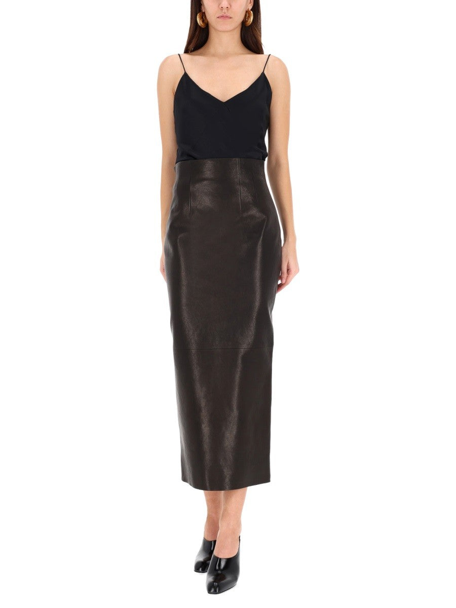 KHAITE LEATHER "LOXLEY" SKIRT