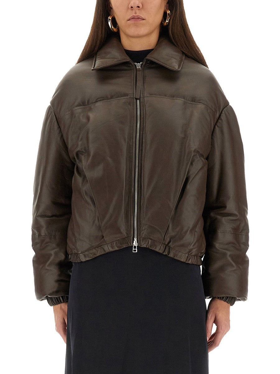ALYSI LEATHER "PUFFER" DOWN JACKET