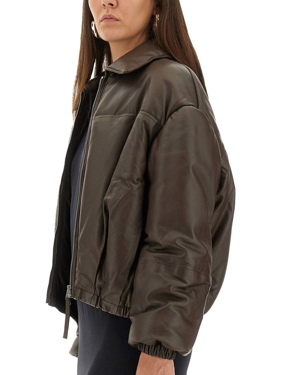 ALYSI LEATHER "PUFFER" DOWN JACKET