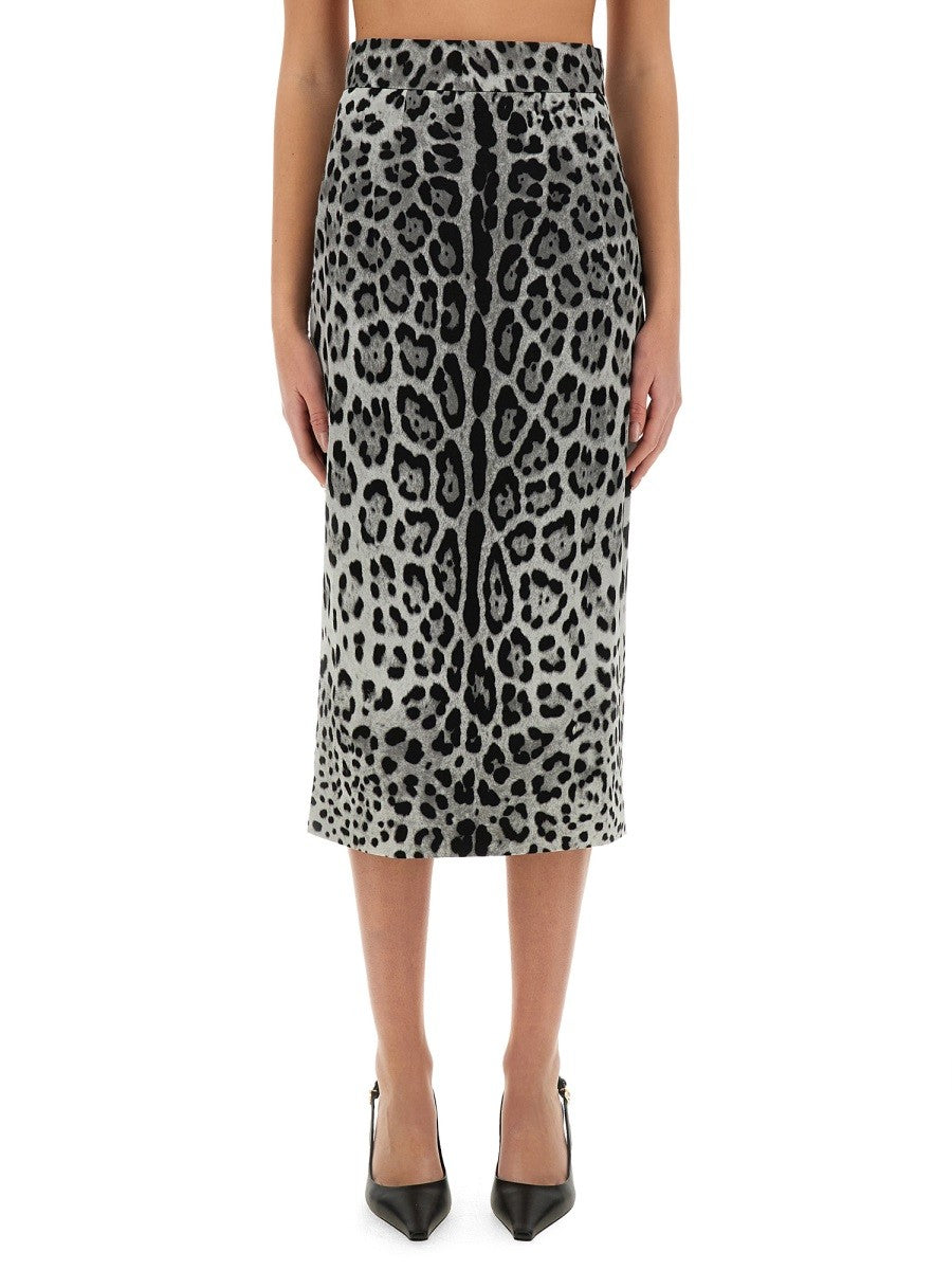 Dolce & Gabbana LEOPARD PRINT CHARMEUSE LONGUETTE SKIRT