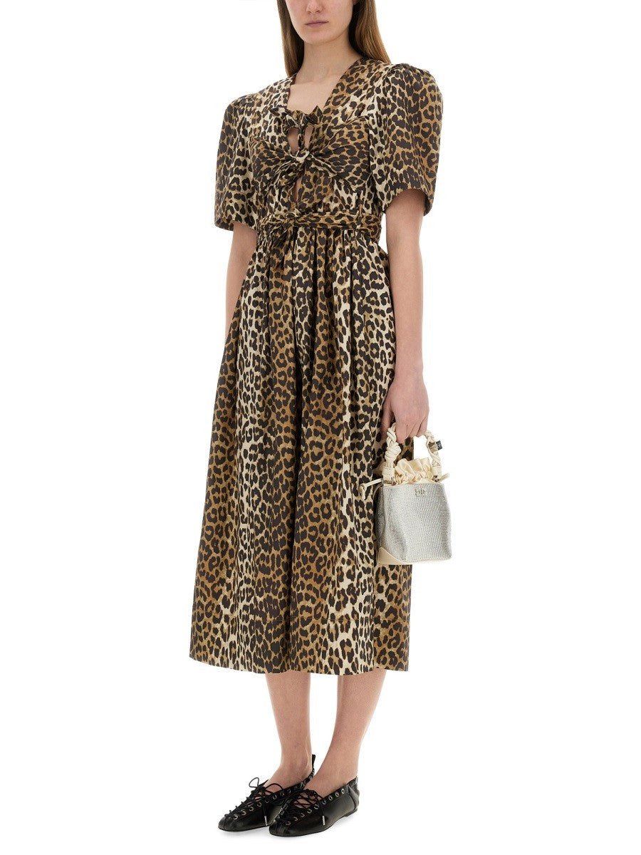 GANNI LEOPARD PRINT MIDI DRESS