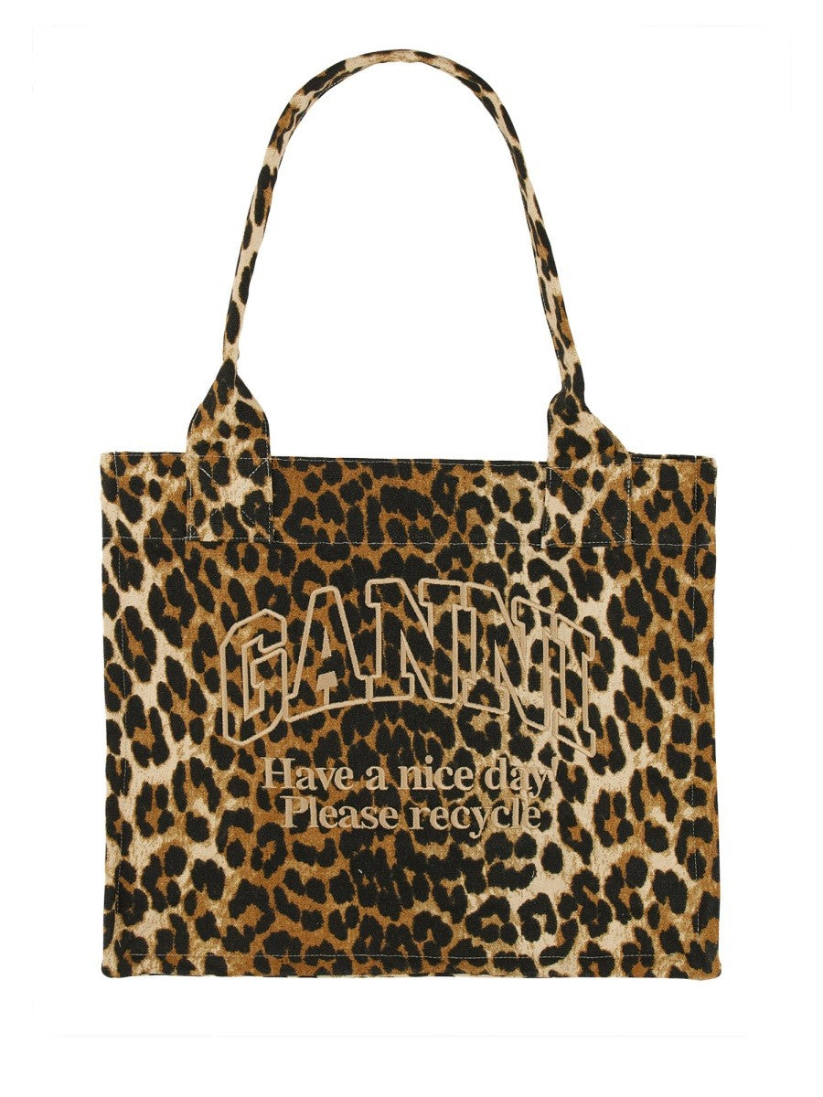 GANNI LEOPARD PRINT TOTE BAG