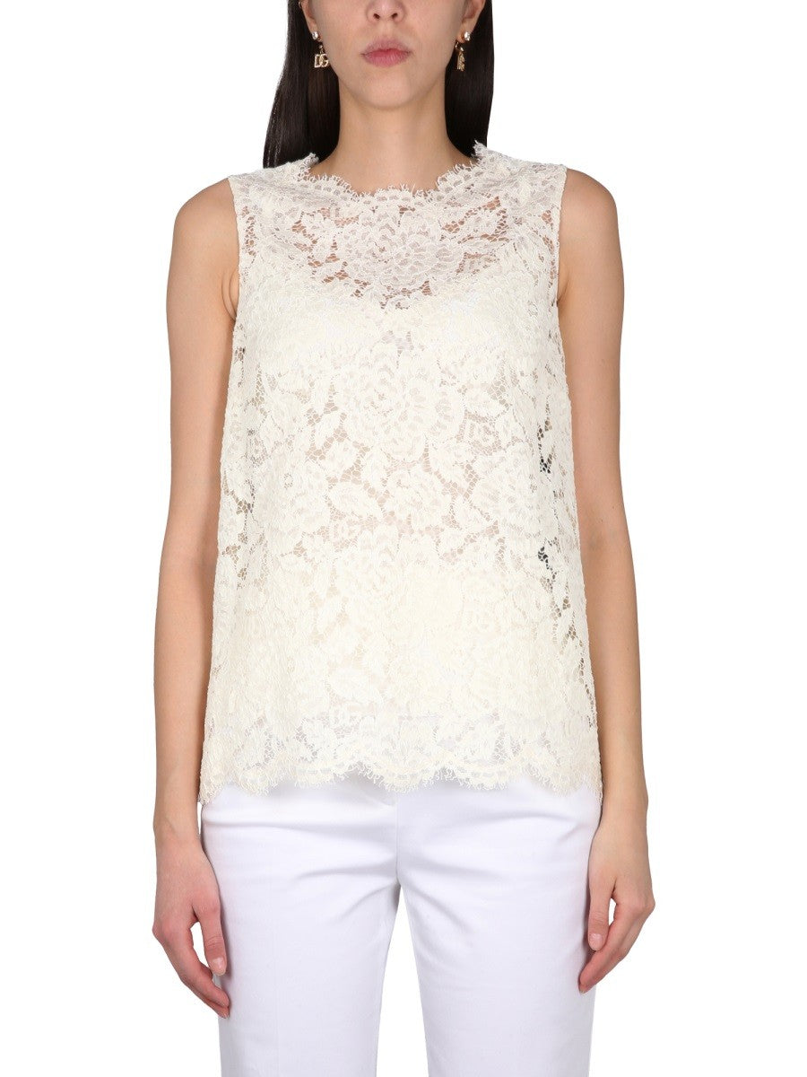 Dolce & Gabbana LOGOED STRETCH LACE TOP