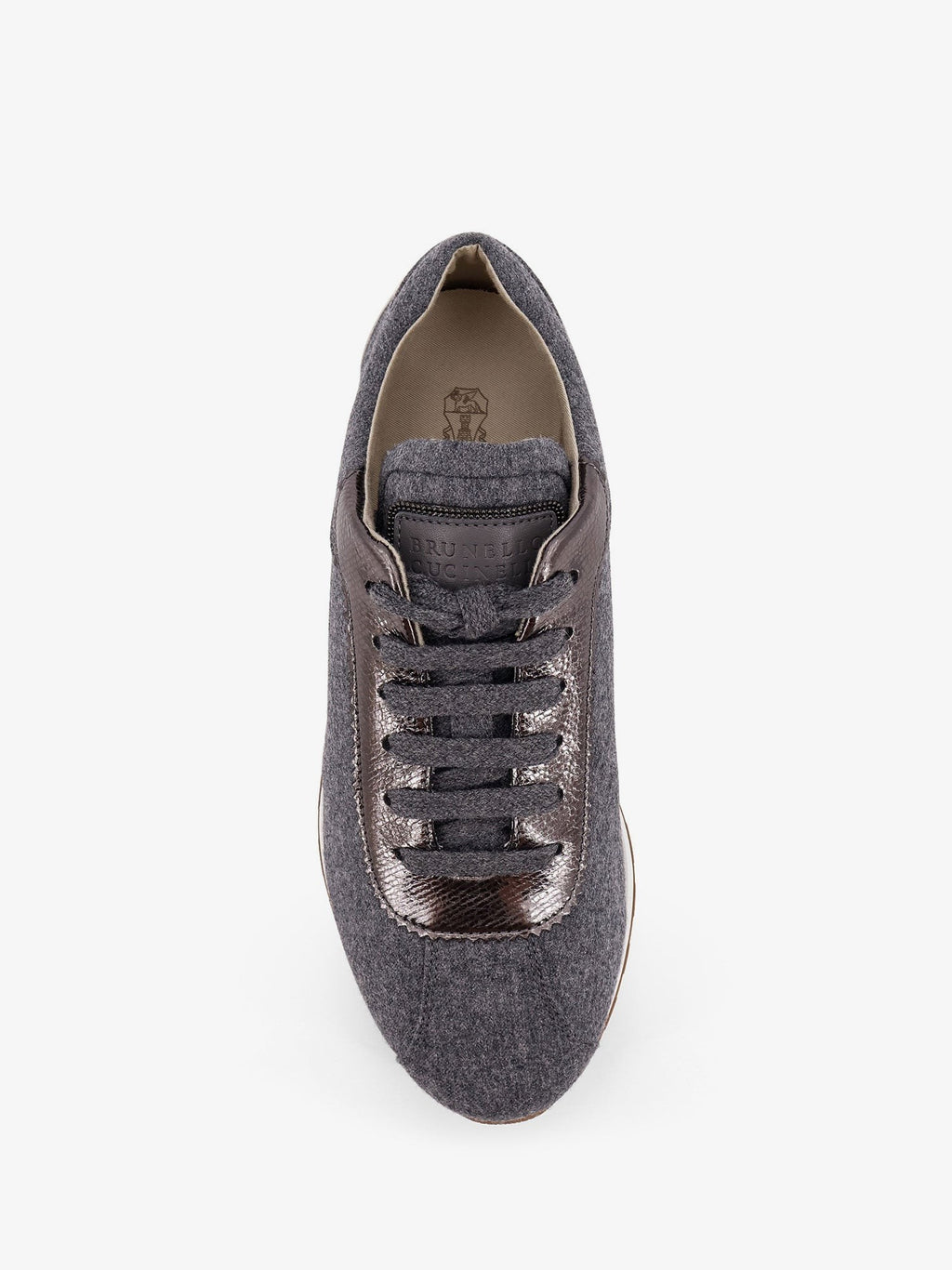 Brunello Cucinelli Low-top wool flannel sneakers with leather profiles