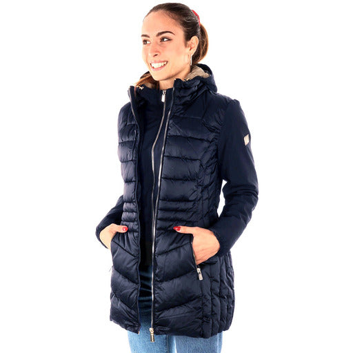 Yes Zee Blue Polyester Women's Jacket With Drawstring Hood