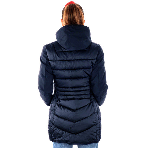 Yes Zee Blue Polyester Women's Jacket With Drawstring Hood