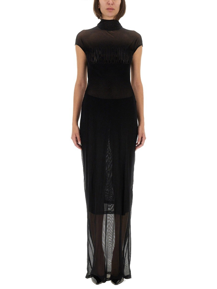 JEAN PAUL GAULTIER MESH DRESS WITH FLOCKED LOGO