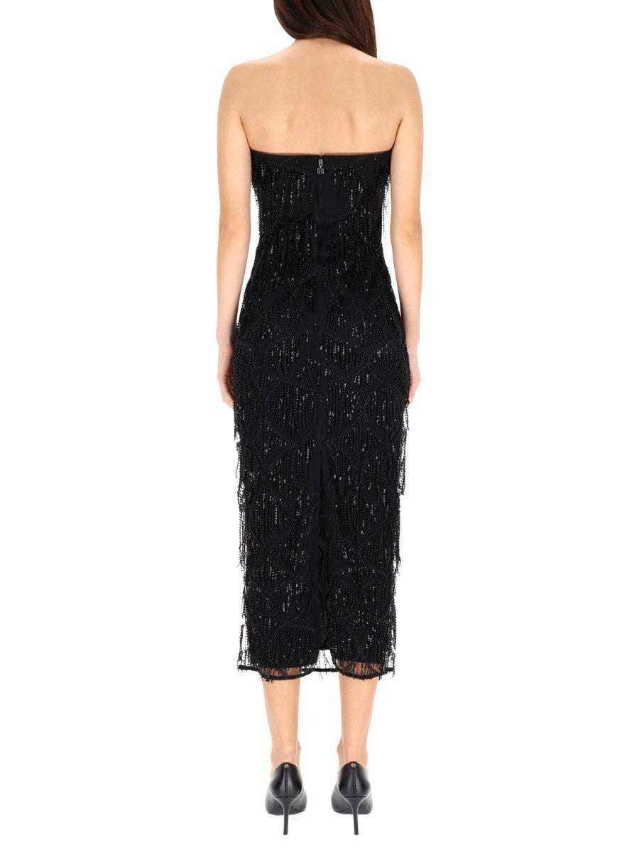 ROTATE BIRGER CHRISTENSEN MIDI DRESS WITH SEQUINS