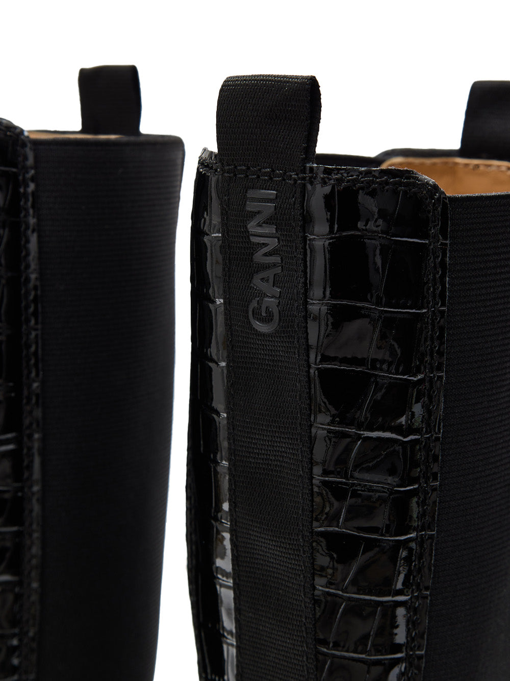 Black Knee-High Chelsea Boots with Crocodile Effect