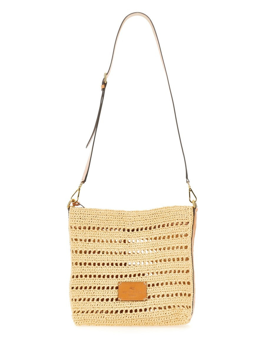 Etro PERFORATED RAFFIA SHOULDER BAG