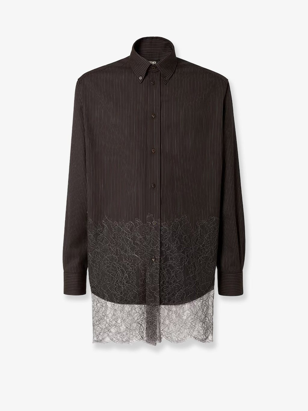 Fendi Pinstriped wool shirt with lace insert