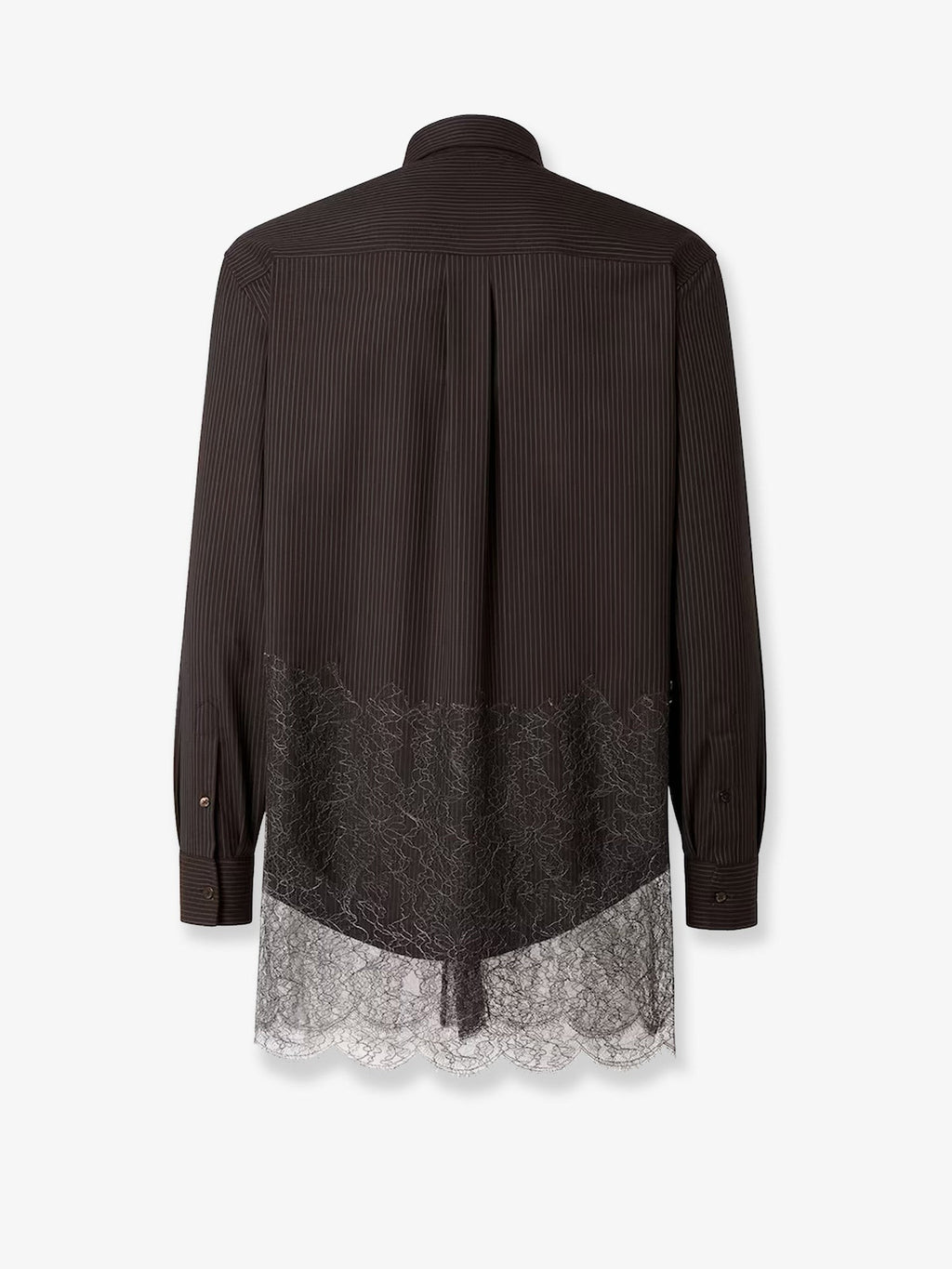 Fendi Pinstriped wool shirt with lace insert