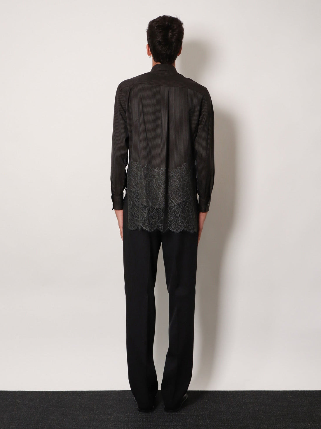 Fendi Pinstriped wool shirt with lace insert